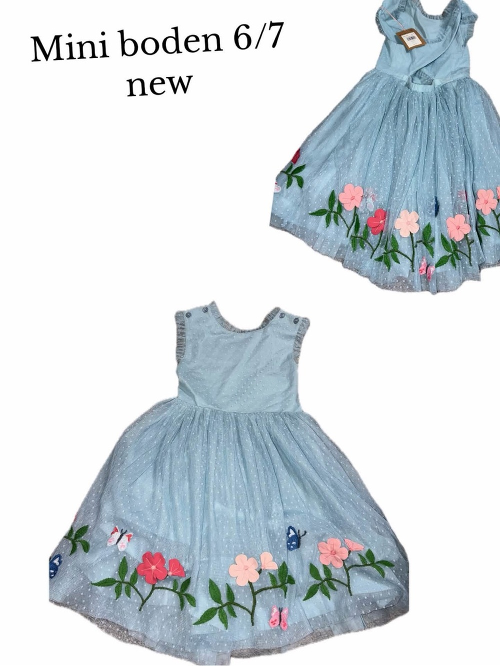 Mini boden  Blue Tulle Cross Back Flower Dress new - Picture 3 of 3